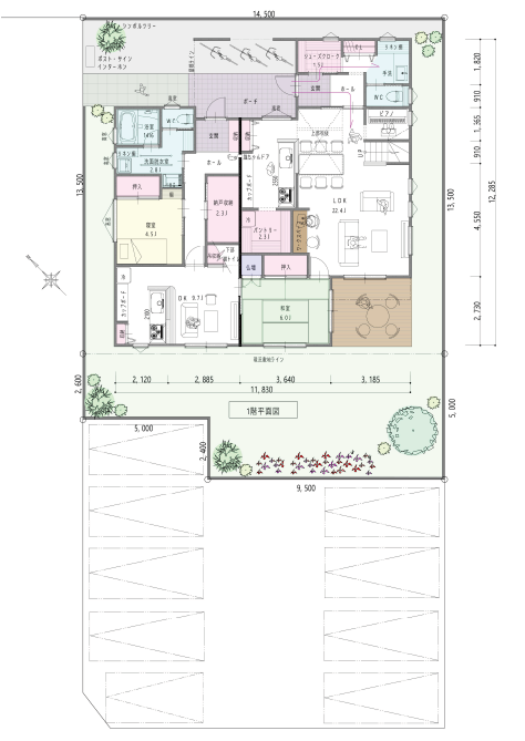 Plan.4 和室だけ共有の2世帯間取り