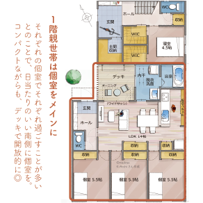 Plan.6 それぞれの時間を過ごせる、完全分離2世帯間取り