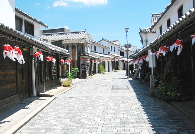 商店街に飾られたきんぎょちょうちん