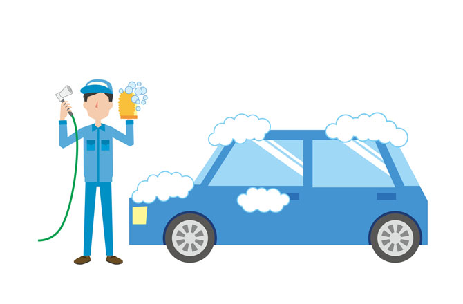 イラスト:洗車をする男性