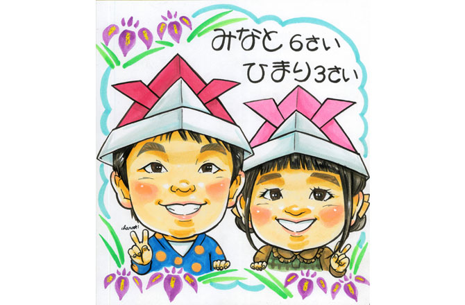 写真:男の子と女の子の似顔絵