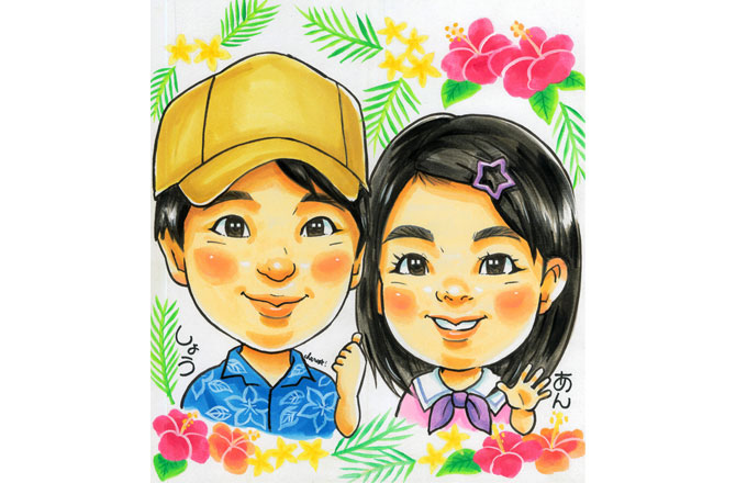 画像:男の子と女の子の似顔絵