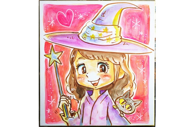 イラスト:魔女の仮装をした女の子の似顔絵